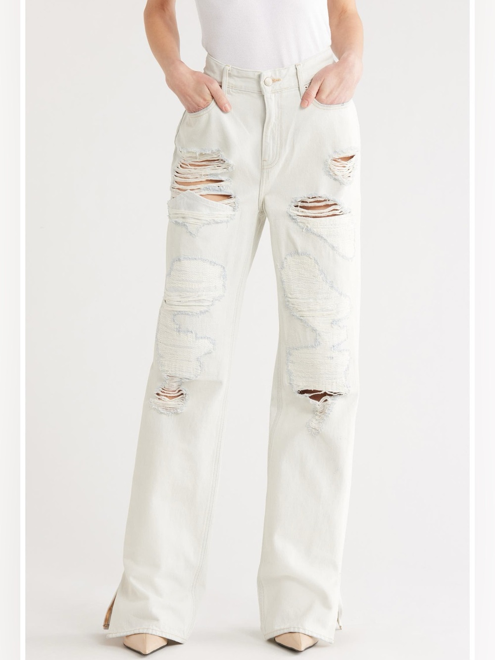 Long Length Good American The Khloe Distressed Straight Leg Jeans